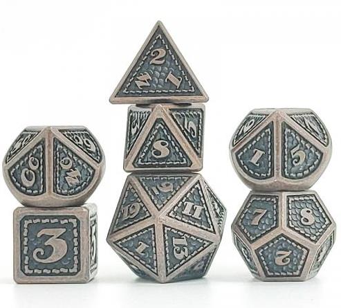 Dés pour jdr - Mini lot de 7 dés en métal (16mm) - Dragon Scale Copper