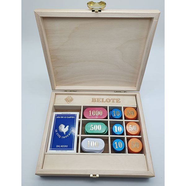 Coffret Belote bois avec jetons