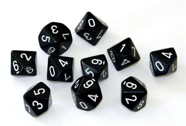 Dés pour jdr - set 10d10 Noir et Blanc