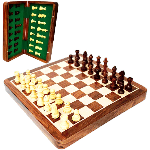 Jeu d'Echecs Bois pliant magnétique 18cm