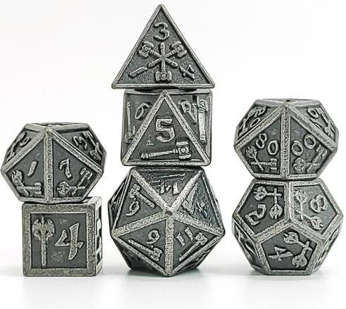 Dés pour jdr - Mini lot de 7 dés en métal (16mm) - Hammer Silver