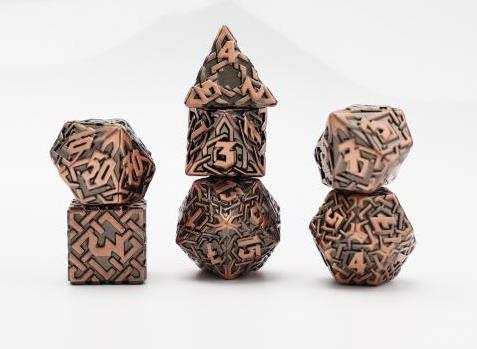 Dés pour jdr - Mini lot de 7 dés en métal (16mm) - Interlace Bronze