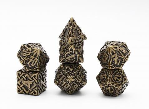Dés pour jdr - Mini lot de 7 dés en métal (16mm) - Interlace Gold