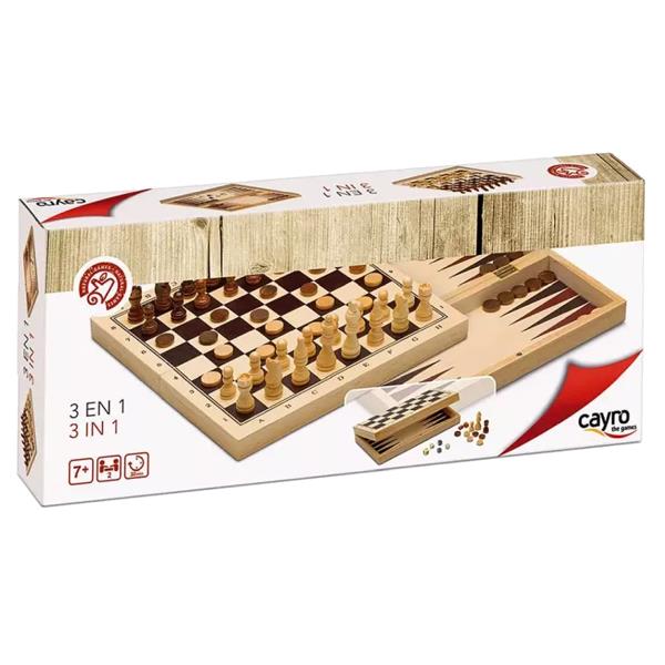 Coffret 3 En 1 : Échecs, Dames Et Backgammon Pliable
