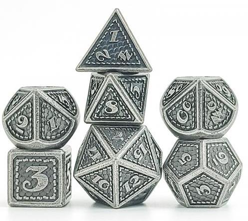 Dés pour jdr - Mini lot de 7 dés en métal (16mm) - Dragon Scale Silver