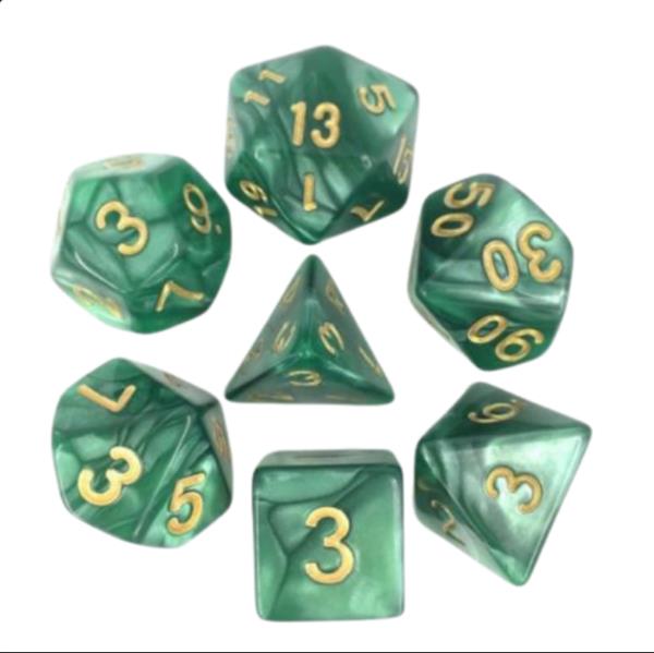 Dés pour jdr - Vert nacré et or