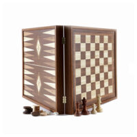 Coffret jeu d'Echecs et Backgammon Noyer 27 cm